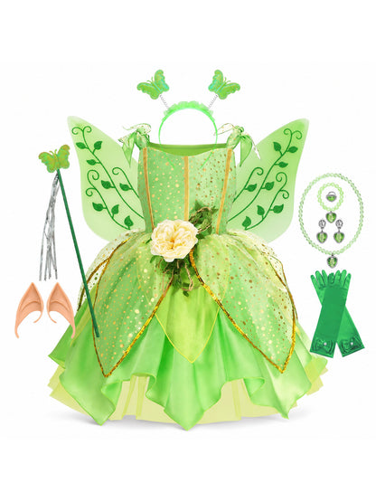 Girls' Green Forest Princess Dresses Fairy Elf Skirt Summer Glitter Mesh main product view