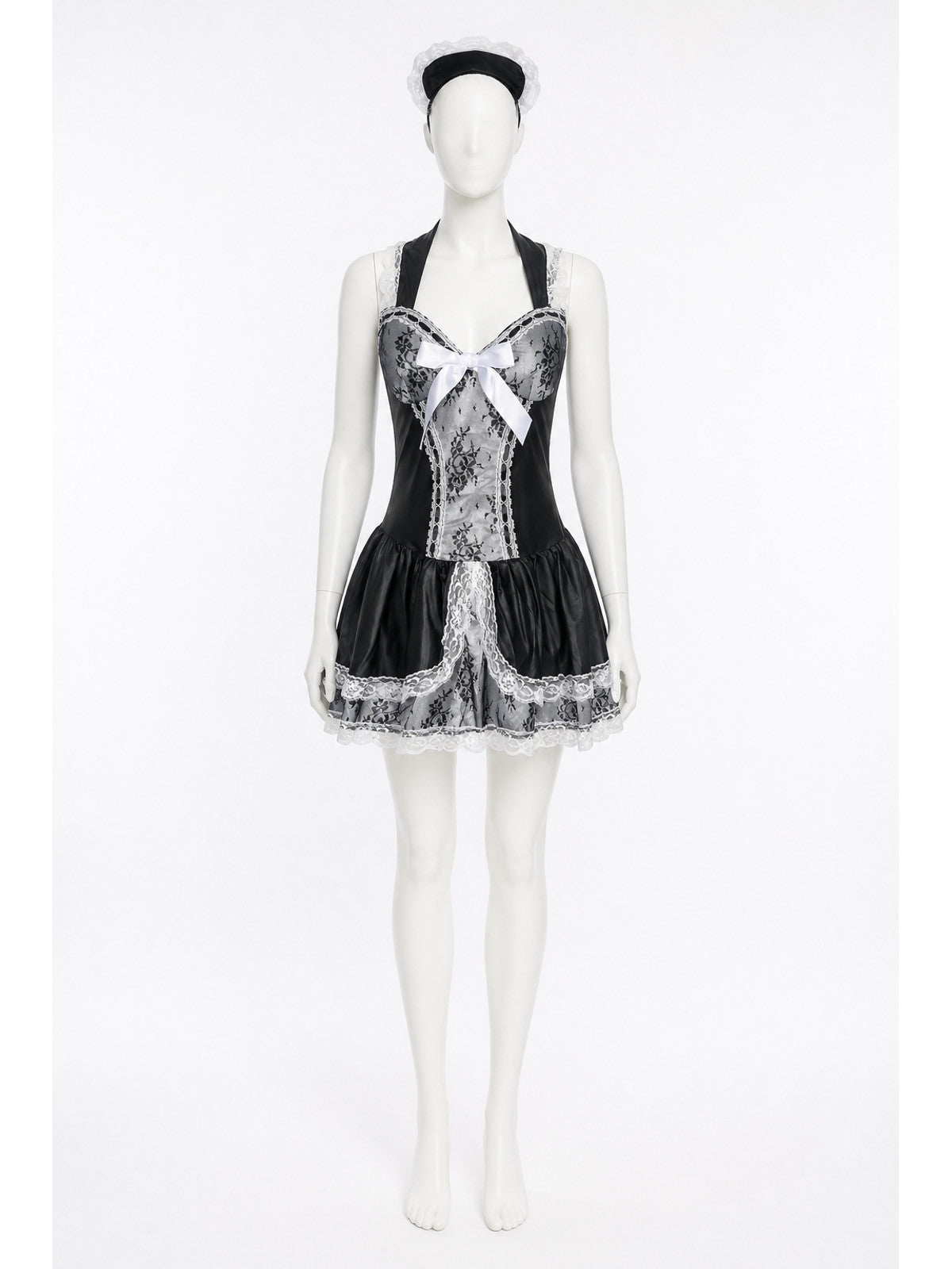 Black-and-White Cosplay Dress with Lace and Bow main product view
