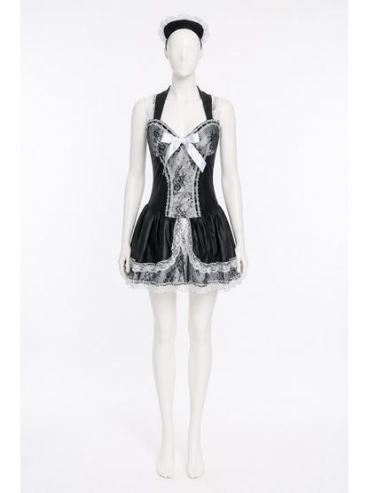 Black-and-White Cosplay Dress with Lace and Bow main product view