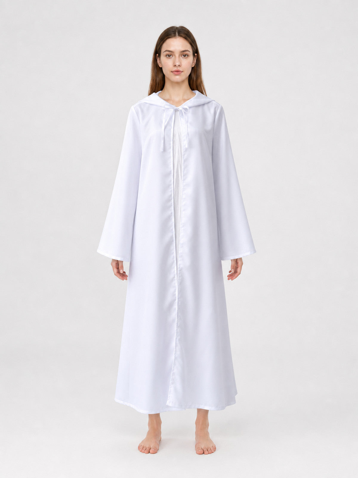 White Hooded Cape for Costumes and Cosplay front view