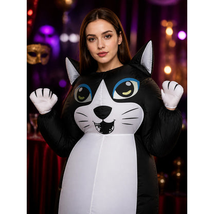 Inflatable Cat Halloween Costume, Funny Black and White Stage Performance Outfit on-model view