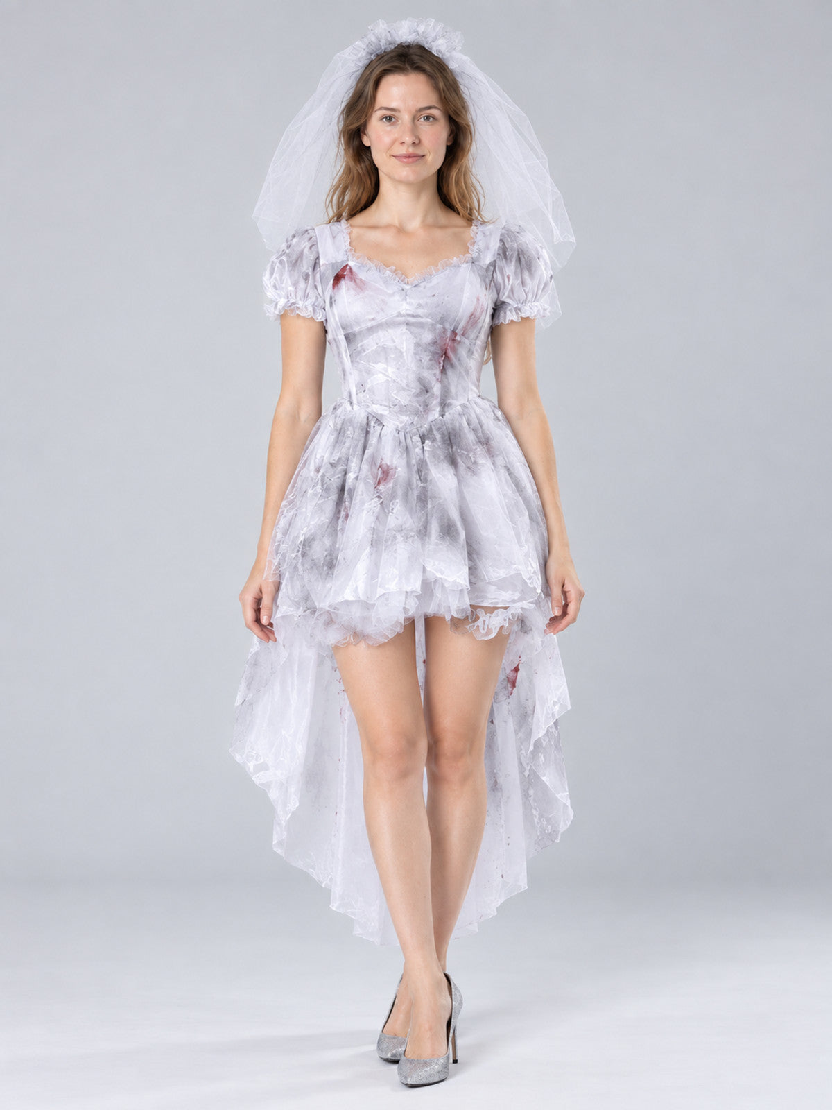 White Ghost Bride Carnival Costume with Veil