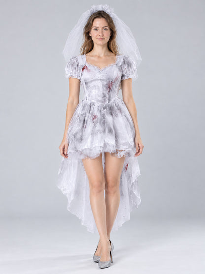 White Ghost Bride Carnival Costume with Veil