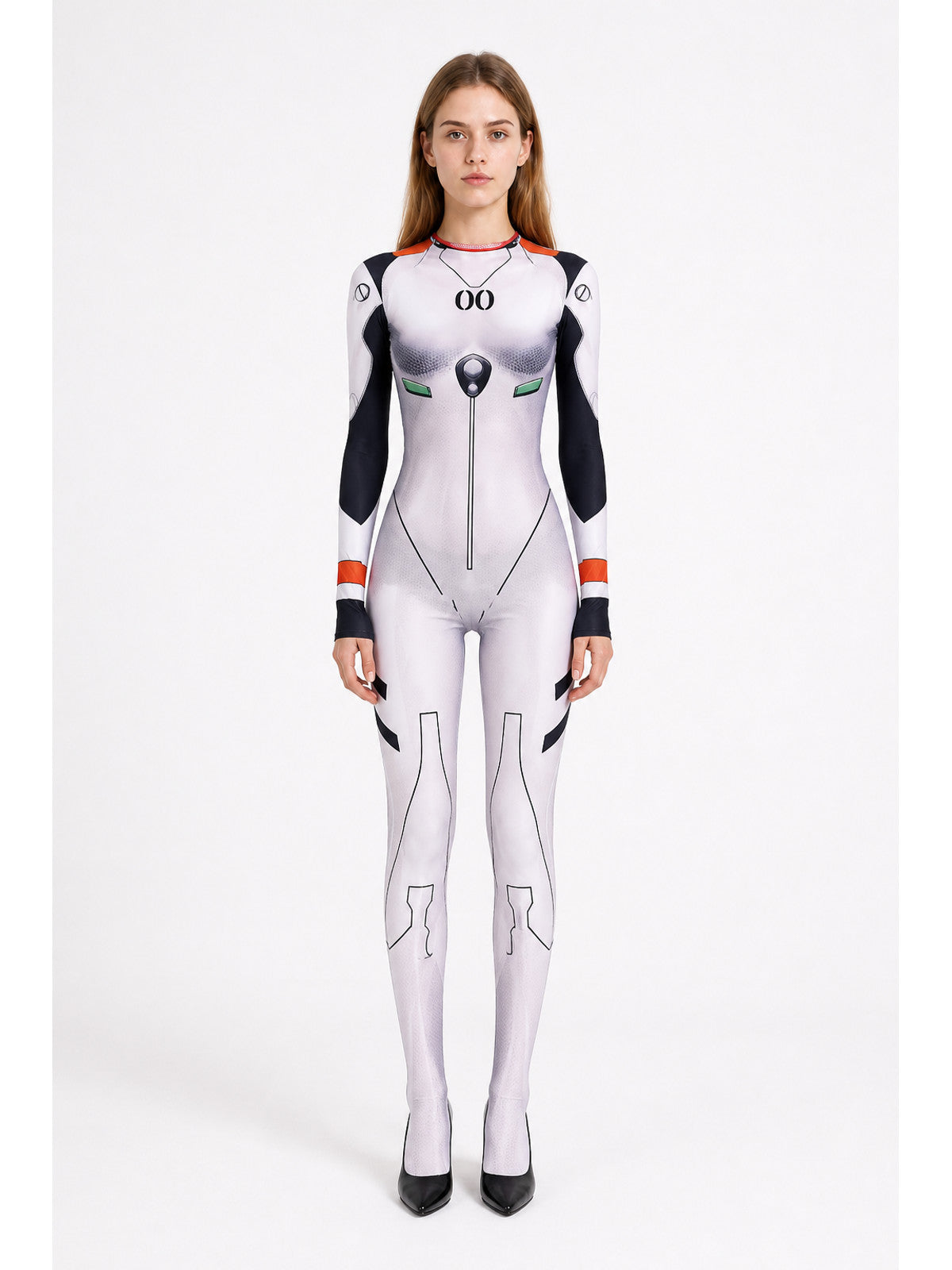 Futuristic Form-Fitting Jumpsuit with 00 Print main product view