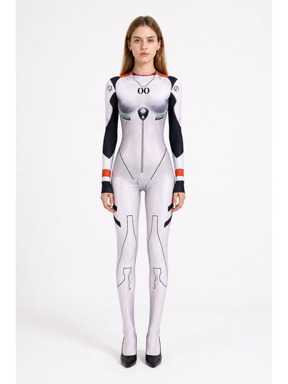 Futuristic Form-Fitting Jumpsuit with 00 Print main product view