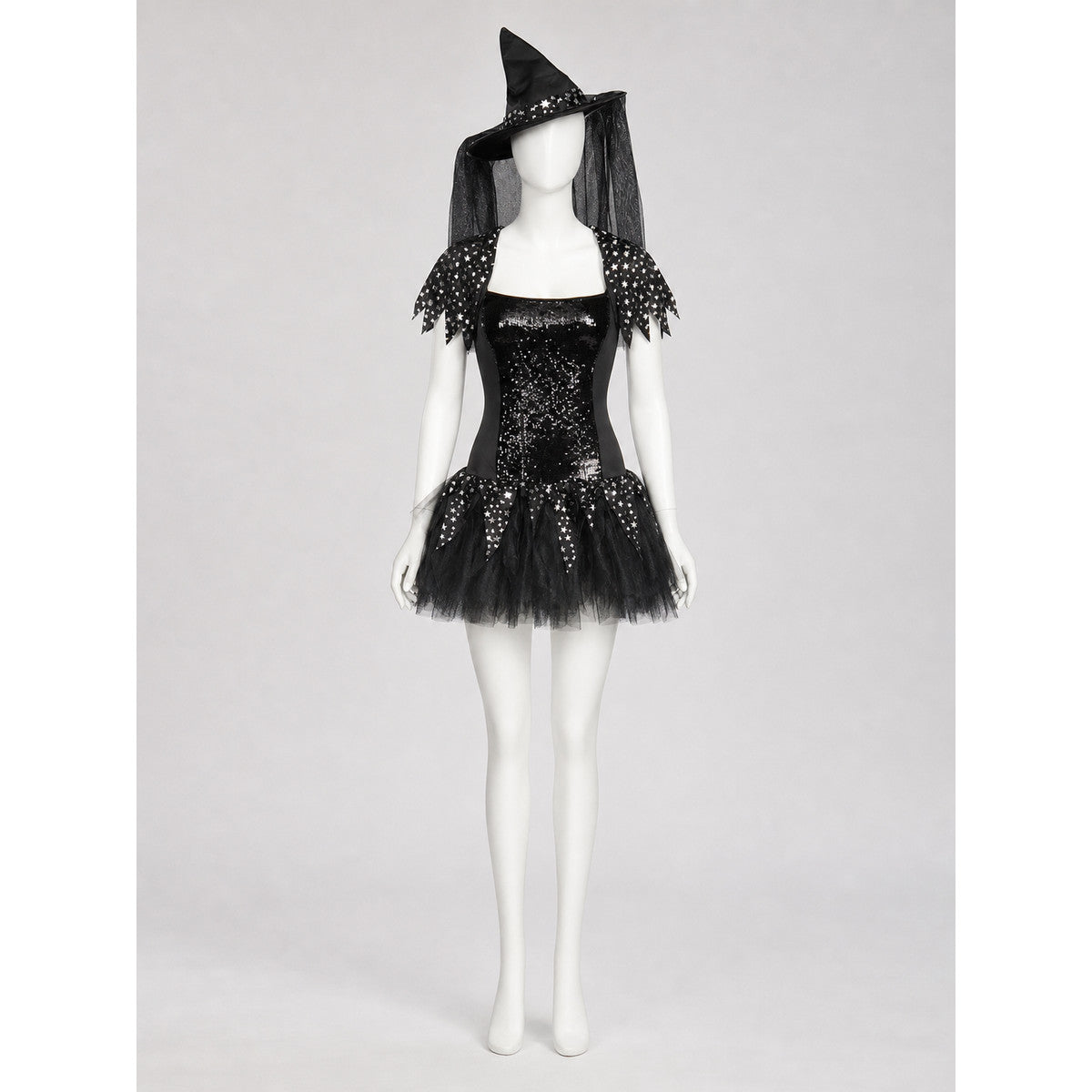 Witch Costume with Pointed Hat and Veil