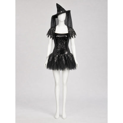 Witch Costume with Pointed Hat and Veil