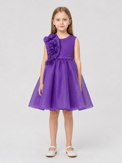Purple Dress with Full Skirt and Flowers on-model view