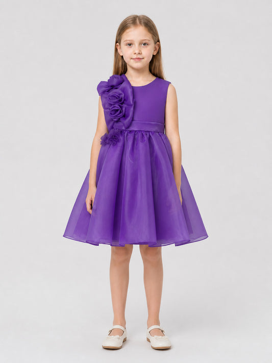 Purple Dress with Full Skirt and Flowers on-model view