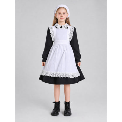 Black and White Maid Costume with Apron on-model view