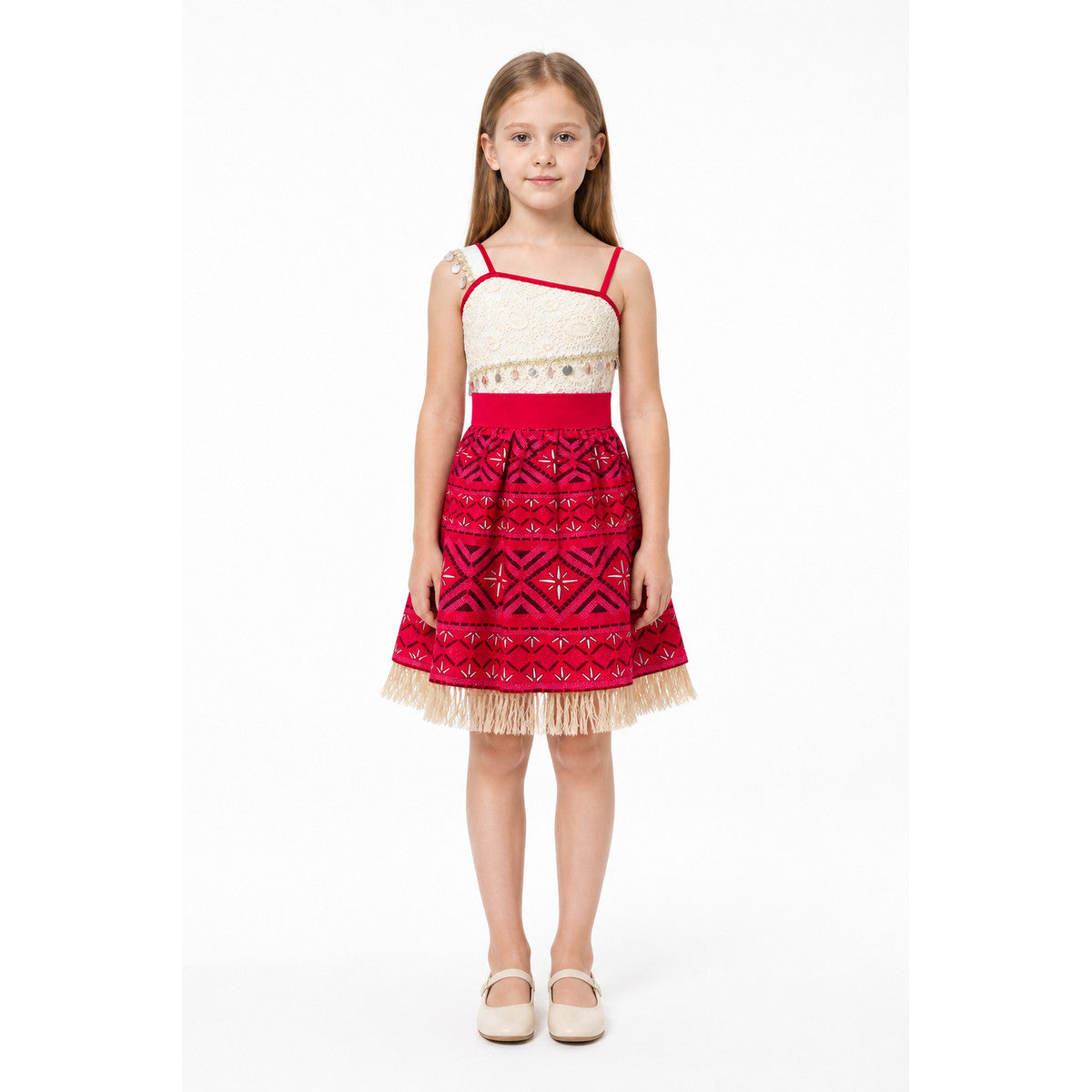 Moana 2 Children's Carnival Dress with Pattern and Fringe