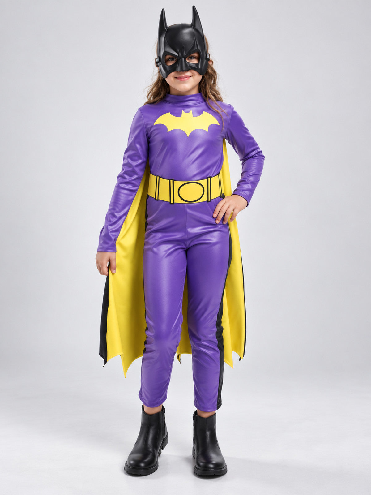 Kids' superhero costume purple with cape