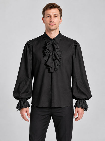 Black shirt with collar, jabot, and ruffled cuffs
