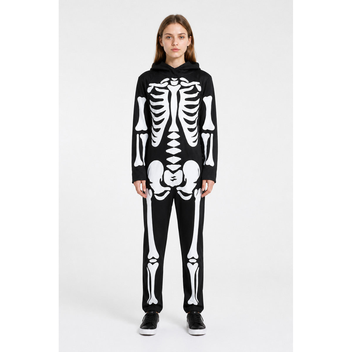 Black and White Skeleton Costume with Hood for Cosplay