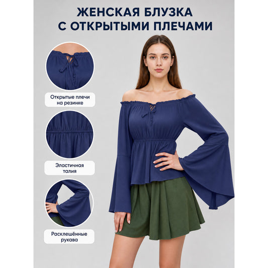Off-the-Shoulder Long-Sleeve Blouse
