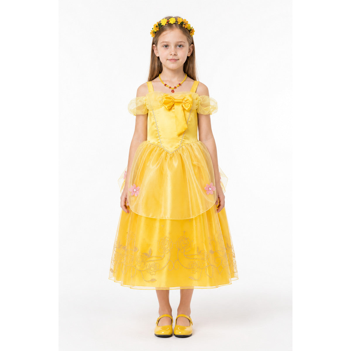 Yellow Princess Dress with Flowers and Bow main product view