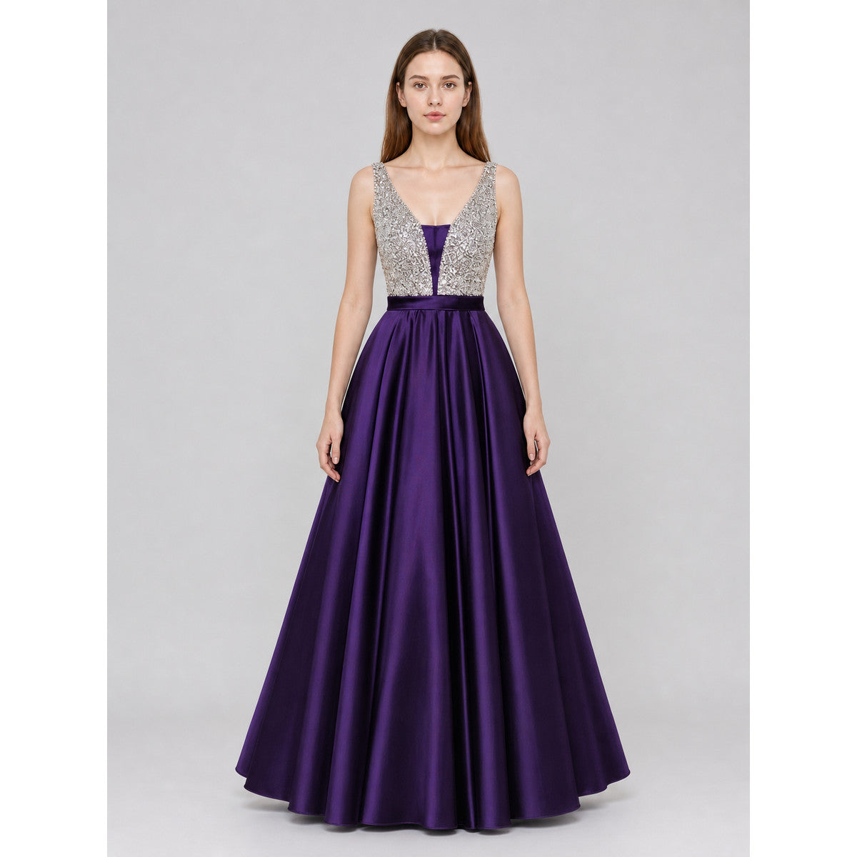 Floor-Length Evening Dress with a V-Neckline