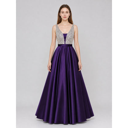 Floor-Length Evening Dress with a V-Neckline