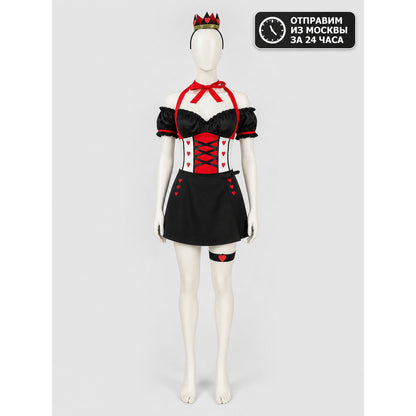 Queen of Hearts Carnival Jumpsuit Costume with Crown and Hearts