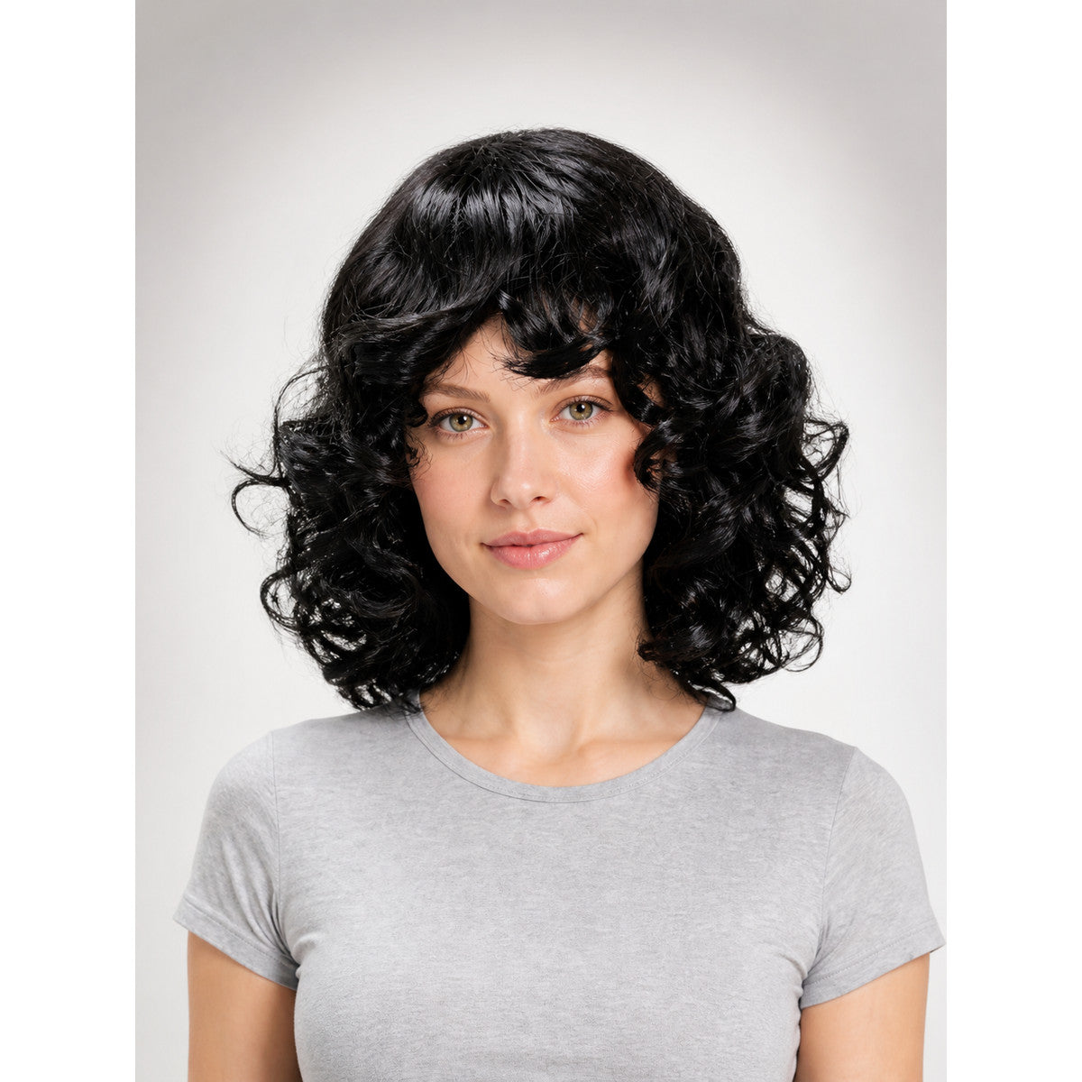 Black Carnival Wig with Curls and Side-Swept Bangs main product view