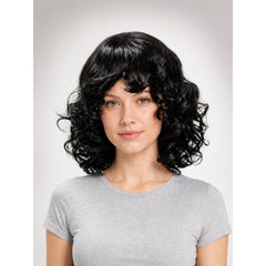 Black Carnival Wig with Curls and Side-Swept Bangs