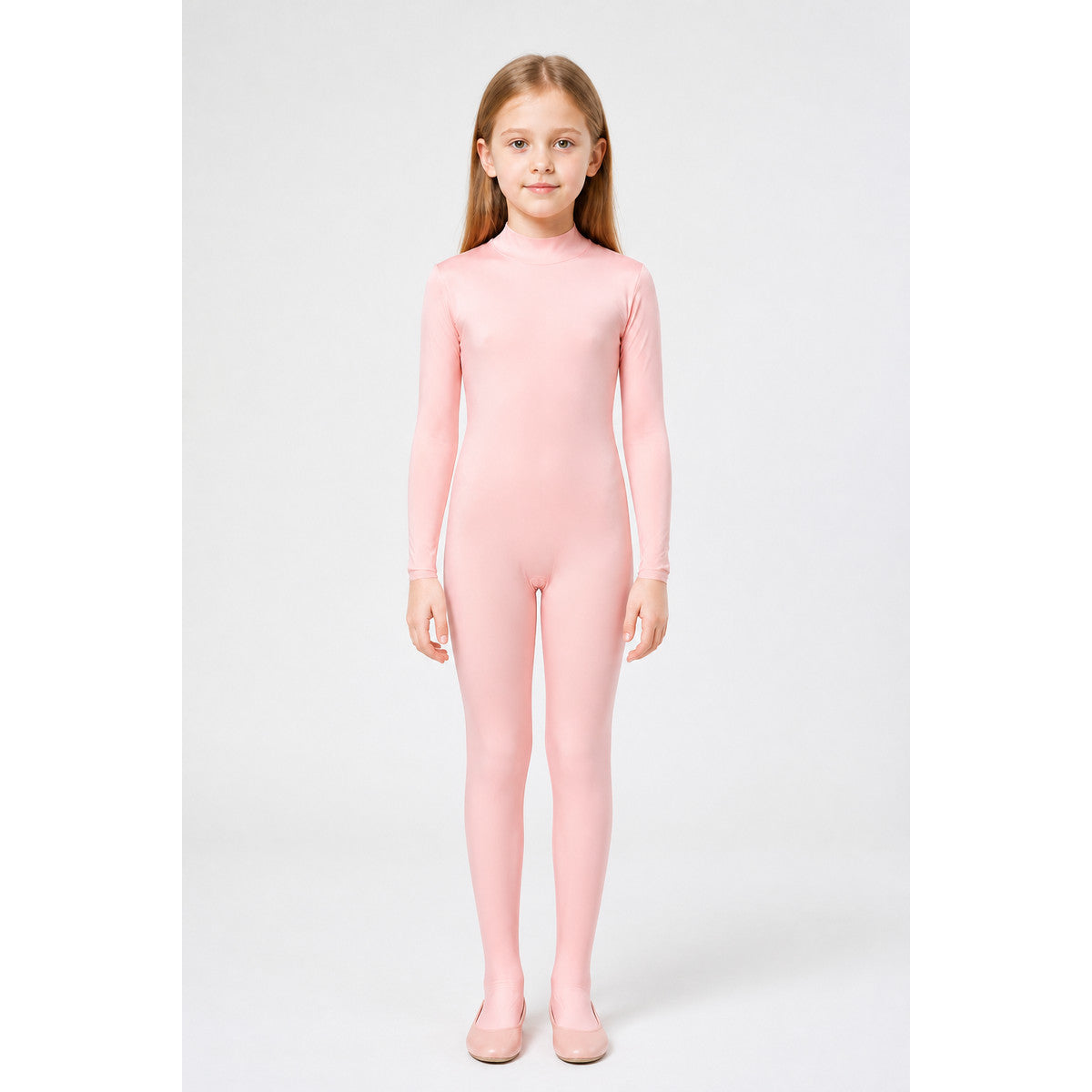 Pink jumpsuit with an open face, gloves, and socks main product view