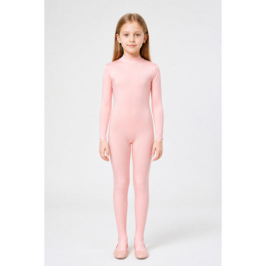 Pink jumpsuit with an open face, gloves, and socks main product view