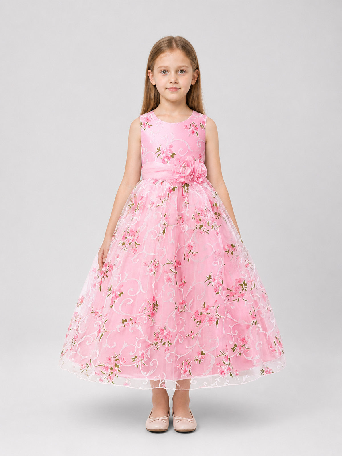 European Floral Print Tutu Dress for Weddings on-model view