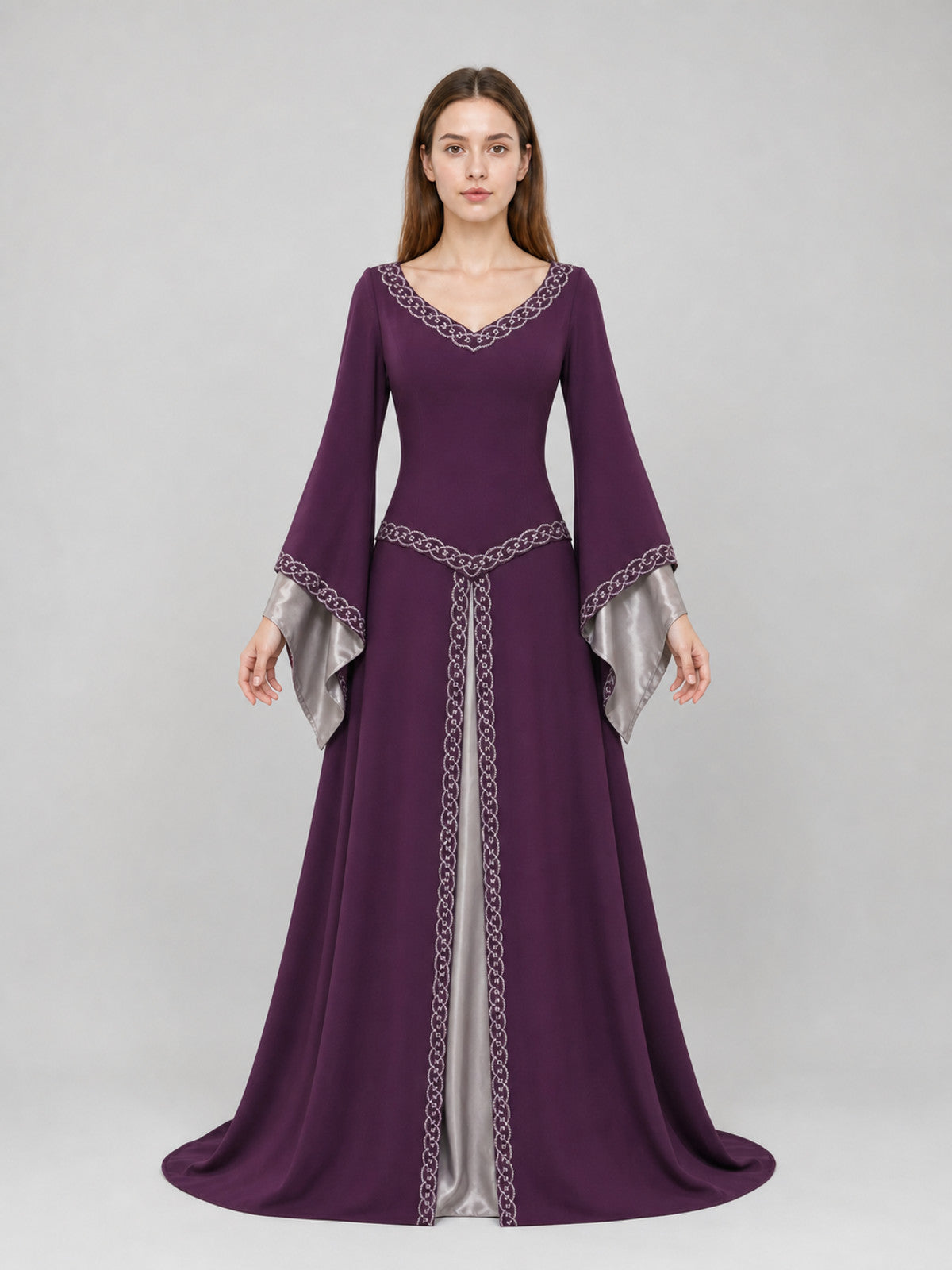 Long Fantasy-Style Dress with Bell Sleeves