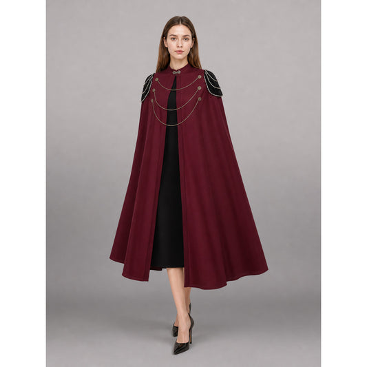 Long burgundy hooded carnival cloak