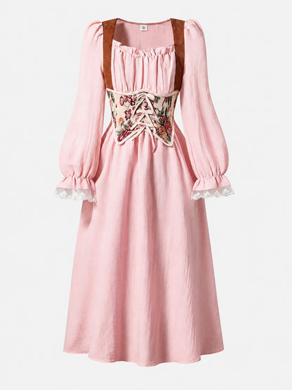 Pink Girls' Dress with Long Sleeves and an A-Line Silhouette main product view