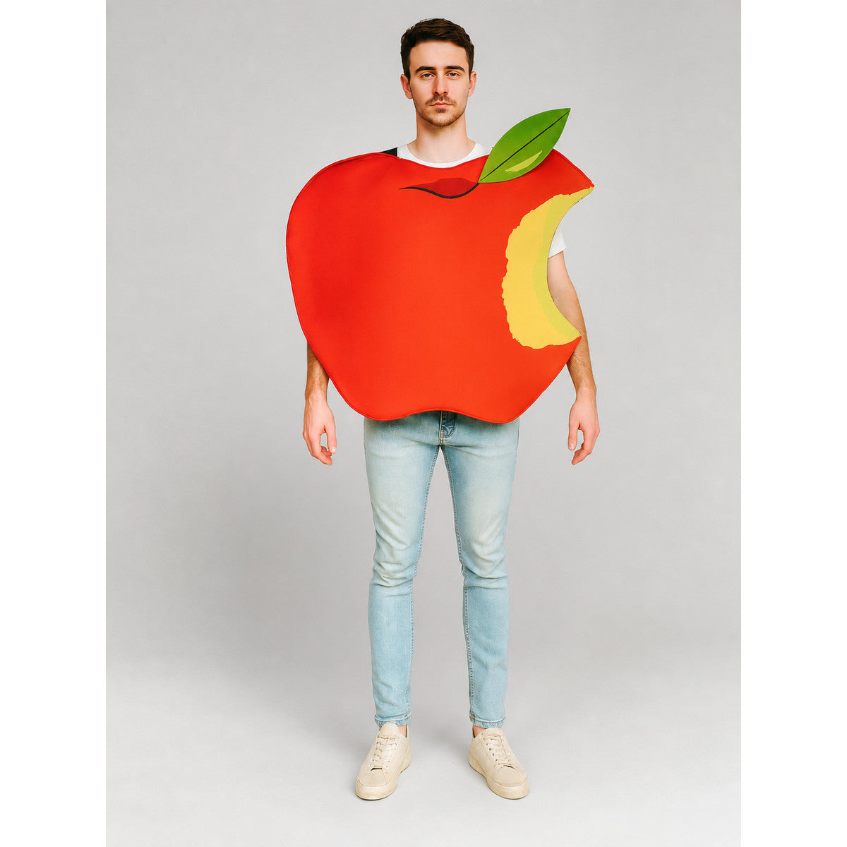 Apple-shaped costume for Halloween, cosplay, and stage performances on-model view