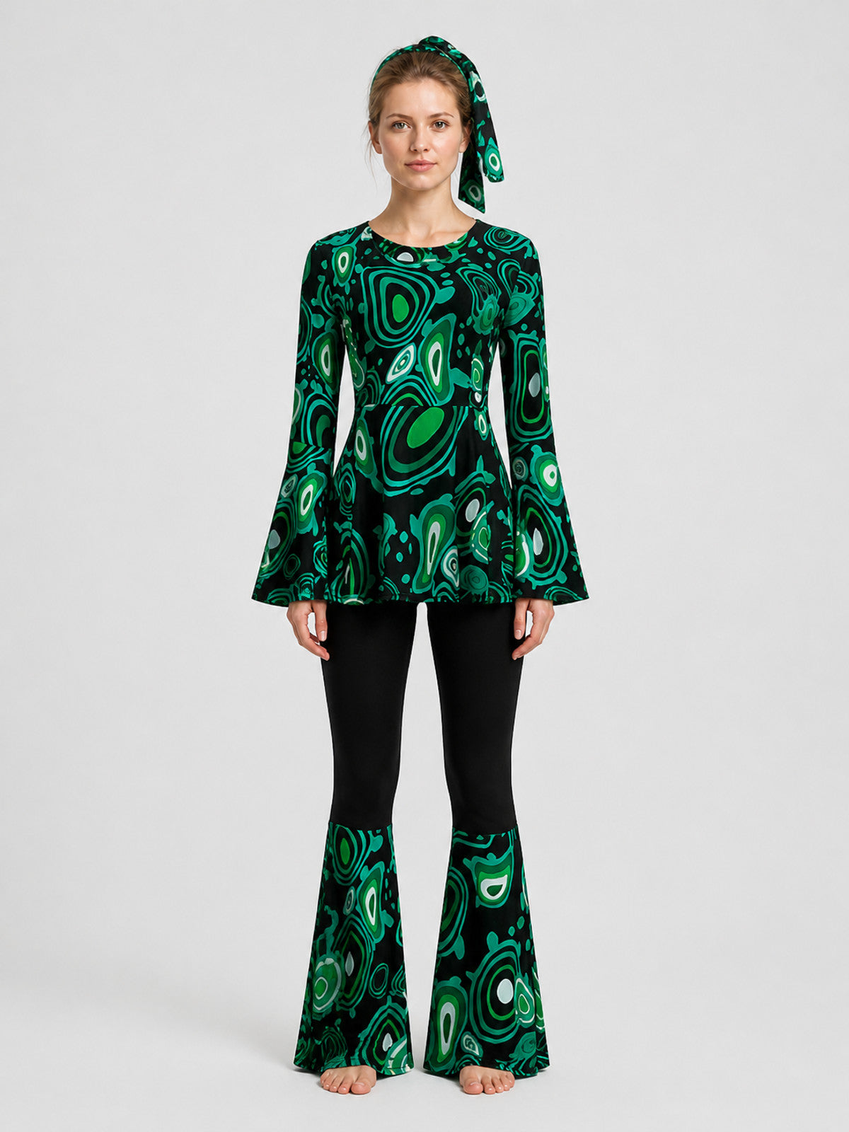 Stage Costume with Flared Pants, Psychedelic Print on-model view