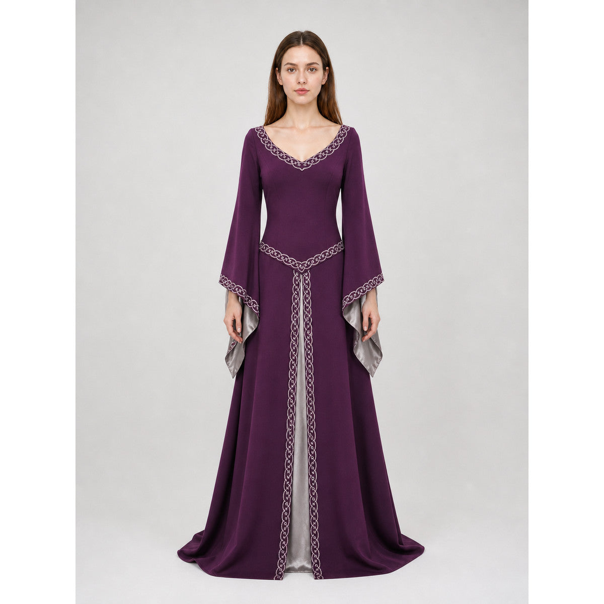 Long Fantasy-Style Dress with Bell Sleeves
