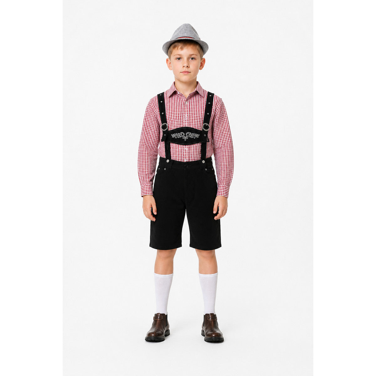 Bavarian Costume with Plaid Shirt and Shorts main product view