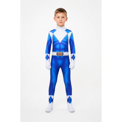 Children’s blue and white superhero costume with mask main product view