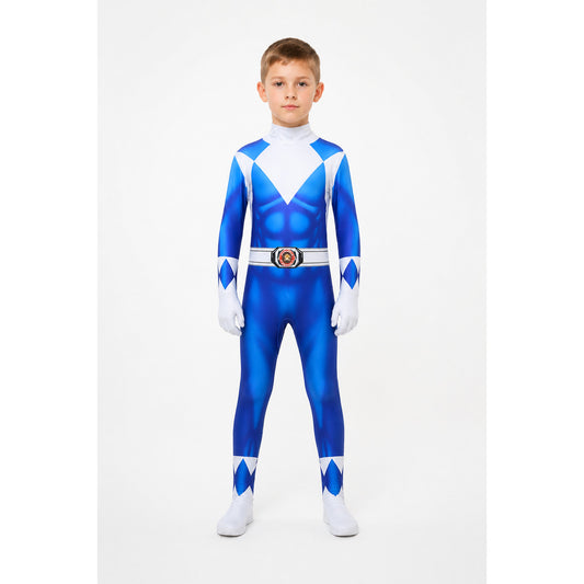 Children’s blue and white superhero costume with mask main product view