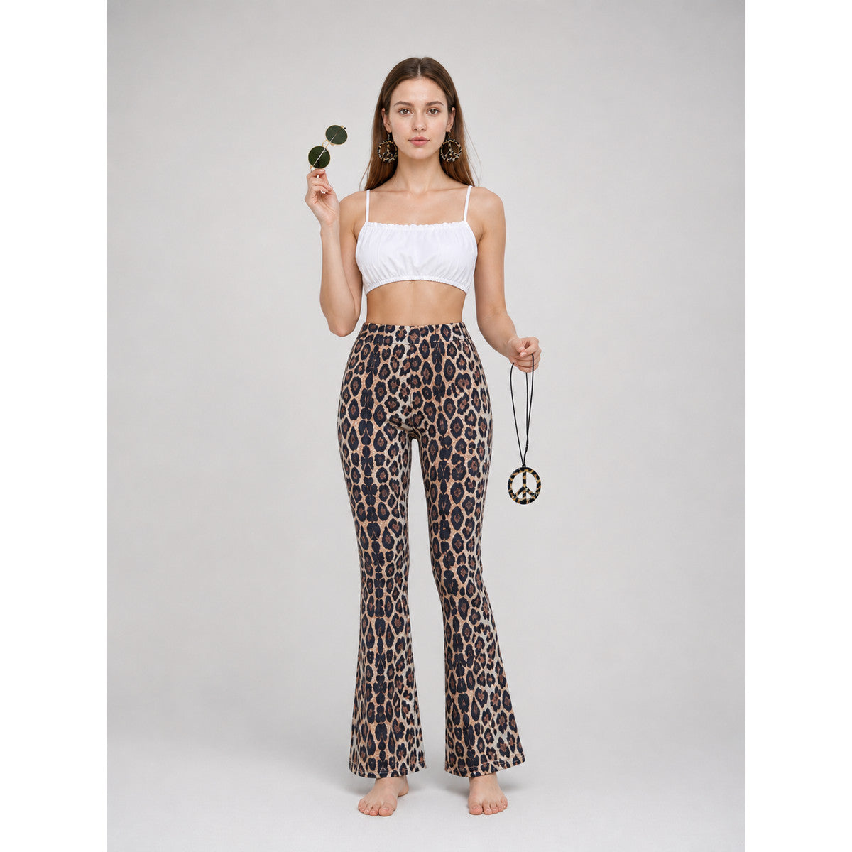 Leopard Print Flare Pants with Accessories