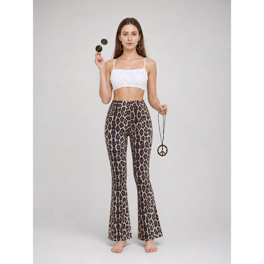 Leopard Print Flare Pants with Accessories