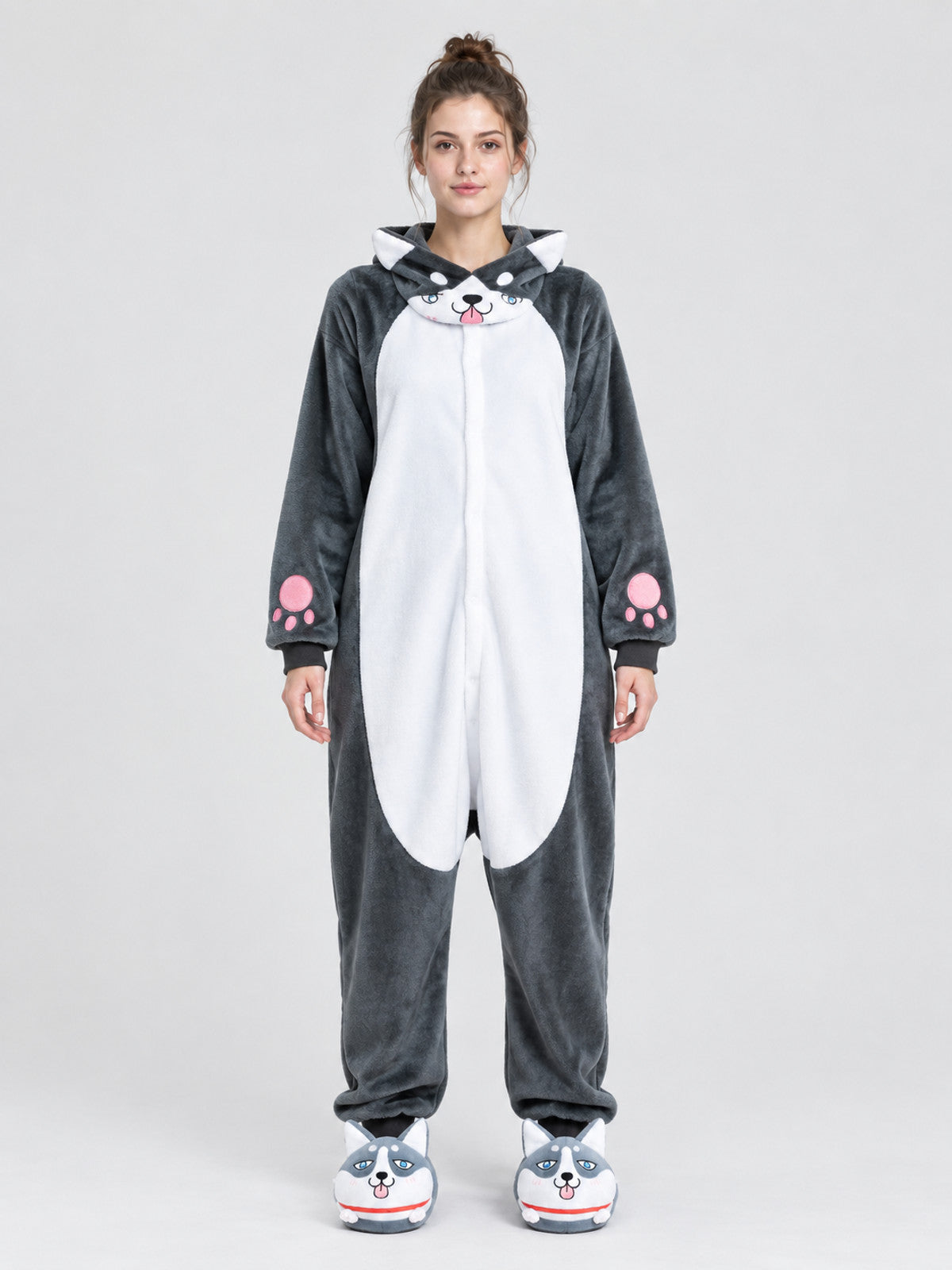 Flannel Kigurumi Pajama with Hood, Ears, and Face