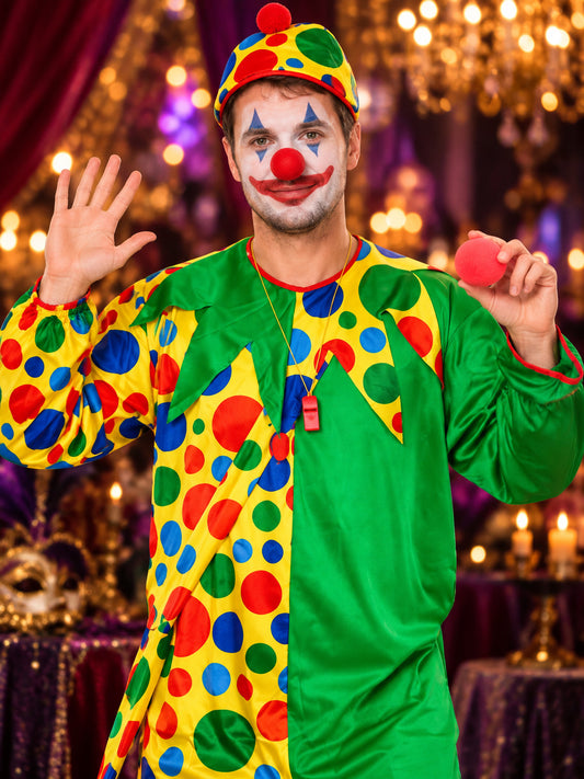 Green Polka Dot Clown Costume with Hat and 9 Accessories