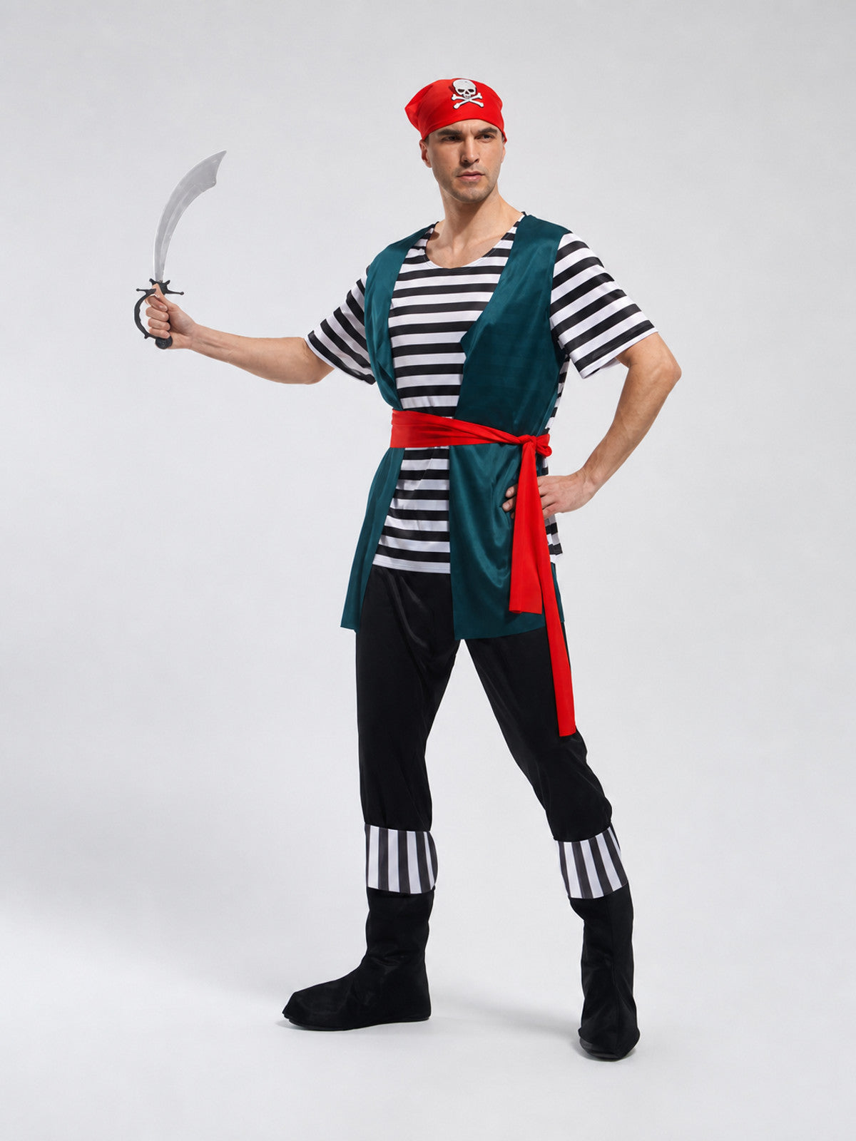 Pirate Costume in the Style of Jack Sparrow, with Accessories on-model view
