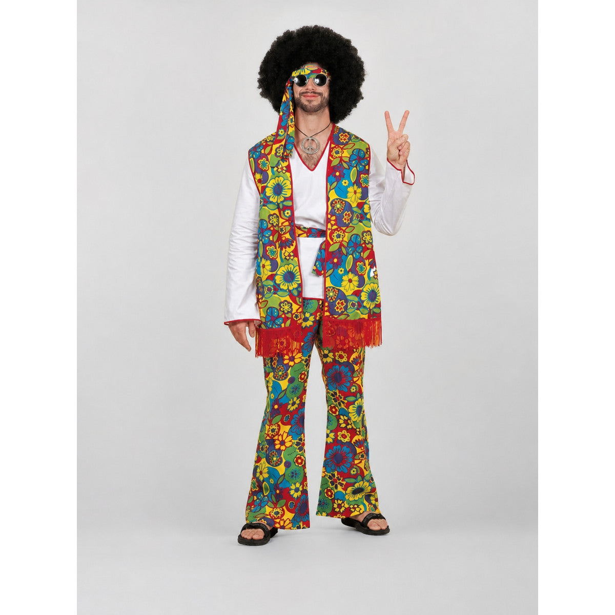 60s Retro Hippie Costume with Wig and Glasses on-model view