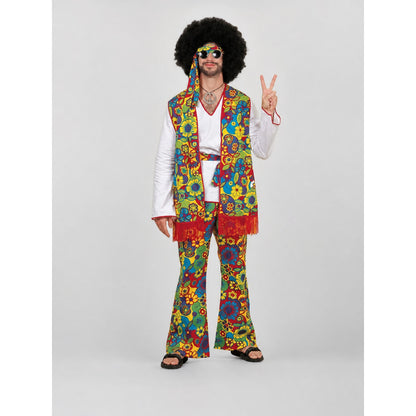 60s Retro Hippie Costume with Wig and Glasses on-model view