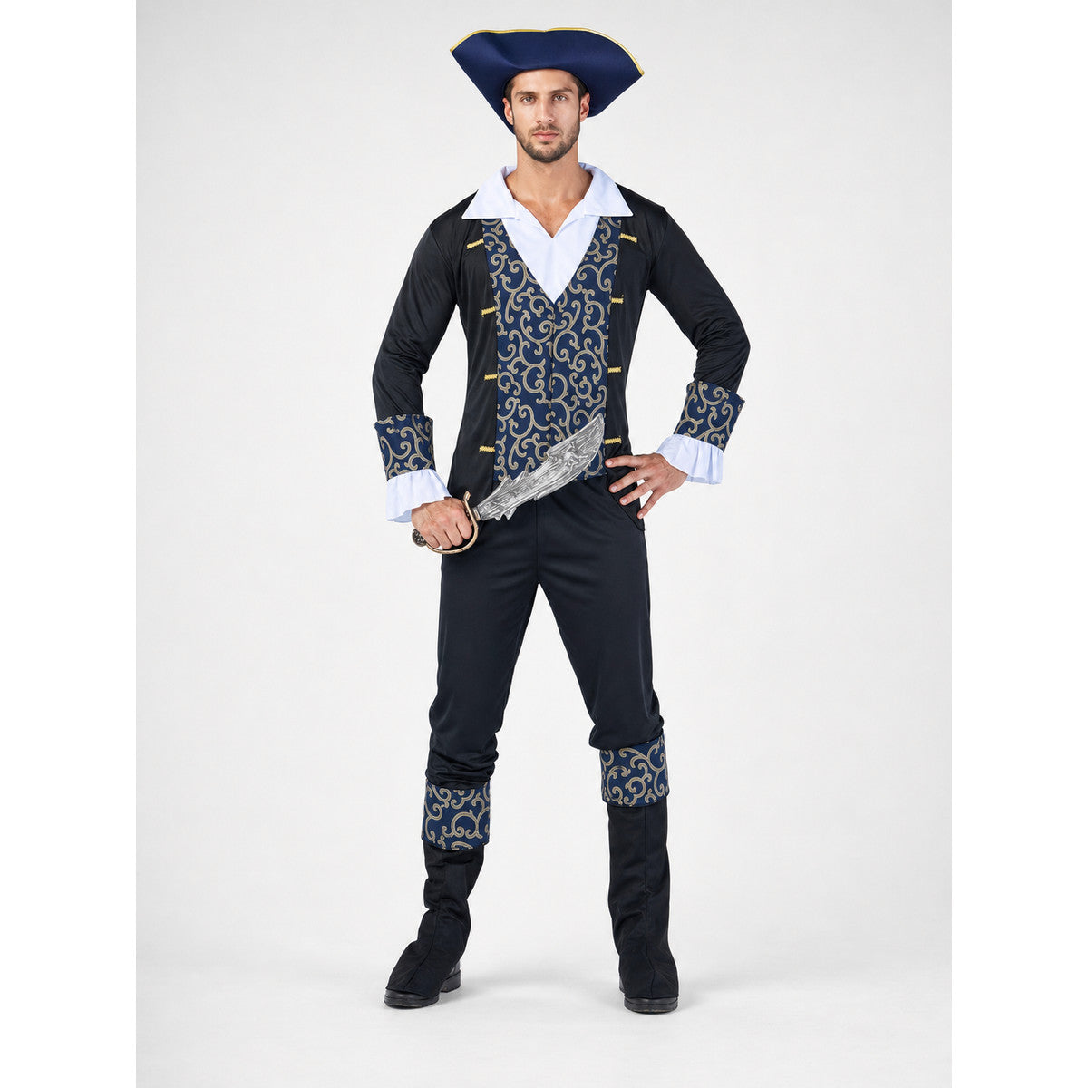 Pirate Costume with Hat and Boot Covers on-model view