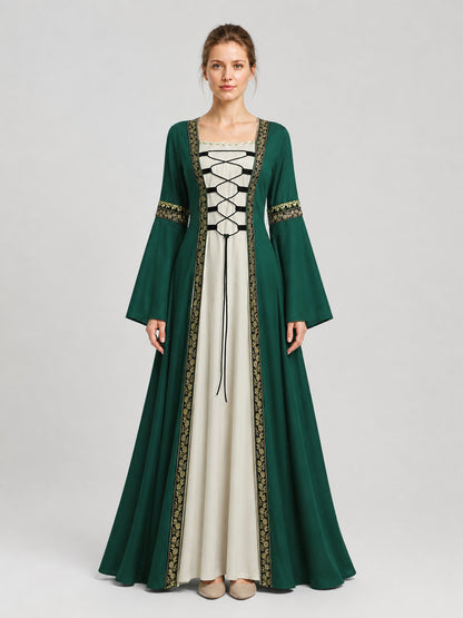 Long Medieval-Style Dress with Flared Sleeves on-model view