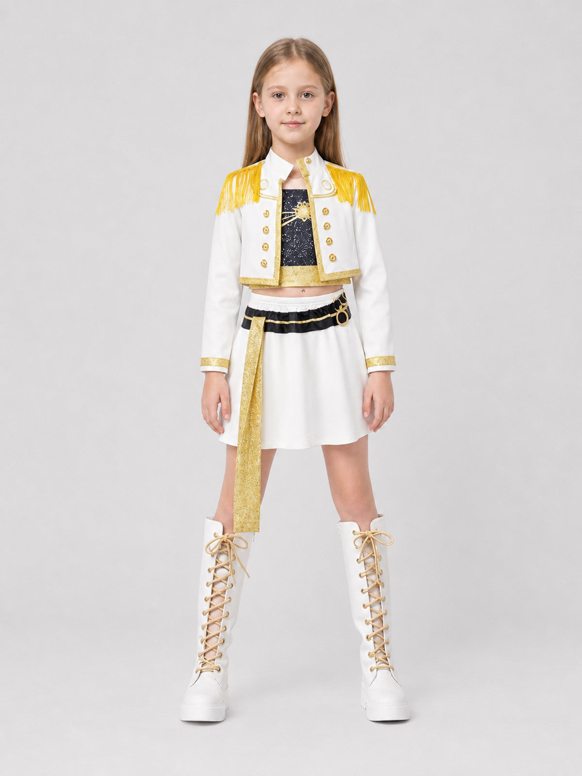 Stage Cosplay Costume: White Jacket and Skirt on-model view