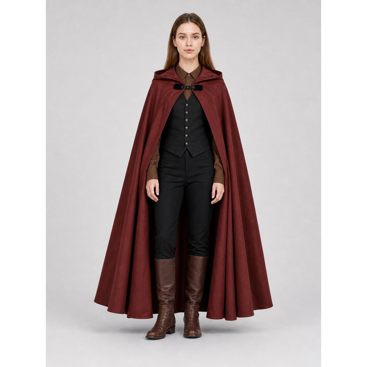 Burgundy Hooded Carnival Cloak for Cosplay
