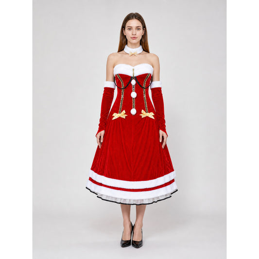 Red Carnival Costume with a Full Skirt on-model view