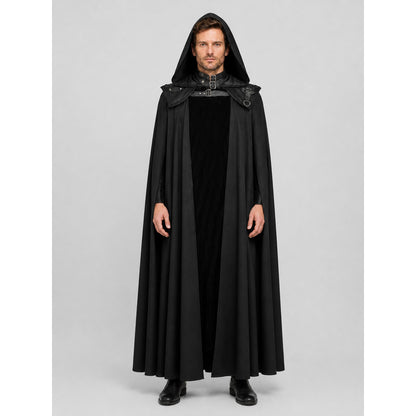 Gothic Black Hooded Cape for Halloween and Cosplay on-model view